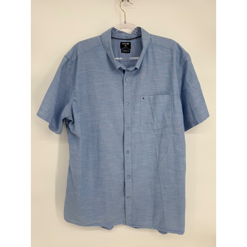 Hurley Mens Sz XXL Blue Short Sleeve Button Up Shirt Classic Fit Cotton